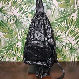 Pajar Shiny Black Quilted Sling Backpack
